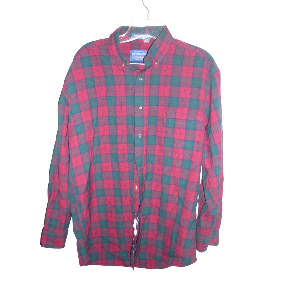 Pendleton Mens Plaid Button Up Shirt Red Green Long Sleeve Casual Wool Medium M‎